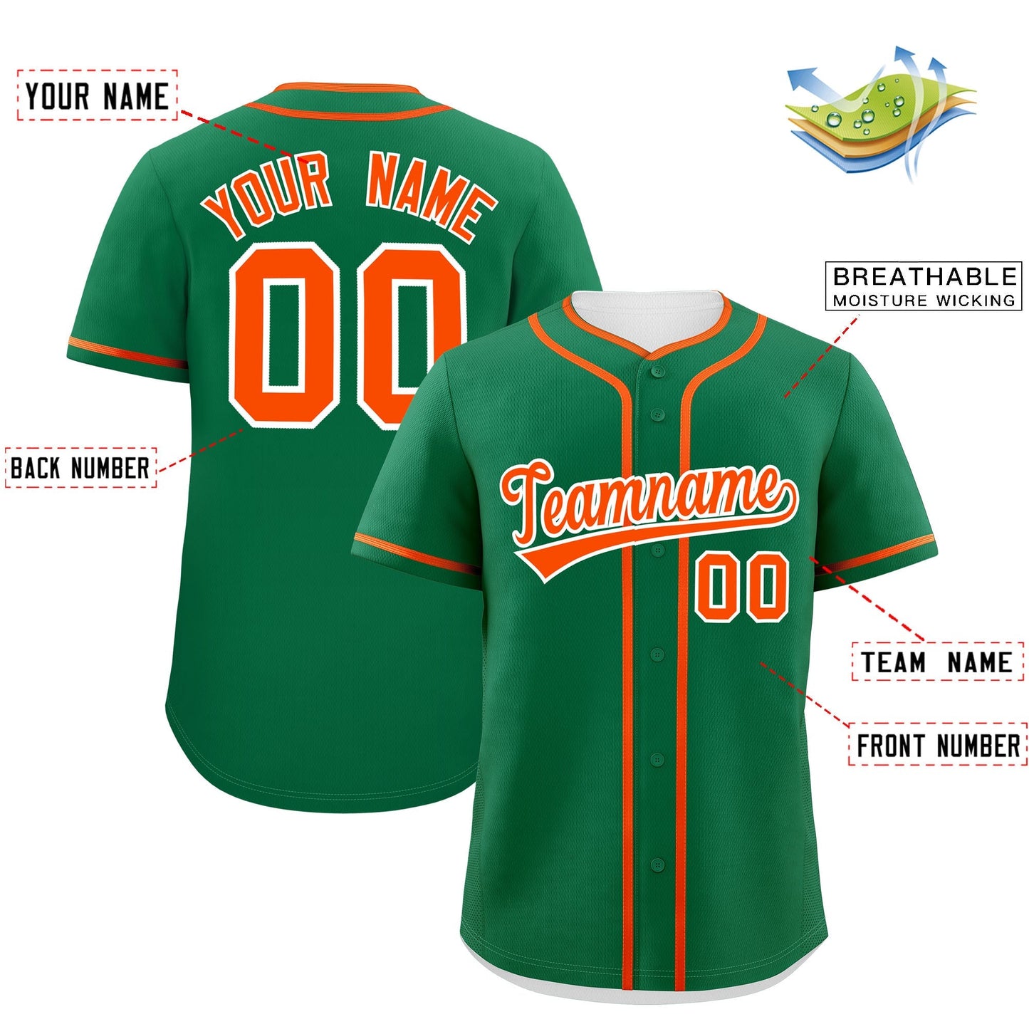 Custom Kelly Green Orange Personalized Classic Authentic Baseball Jersey