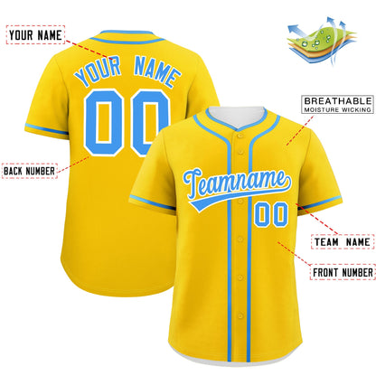 Custom Gold Powder Blue Personalized Classic Authentic Baseball Jersey