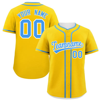 Custom Gold Powder Blue Personalized Classic Authentic Baseball Jersey