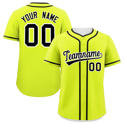 Custom Neon Green Black Personalized Classic Authentic Baseball Jersey