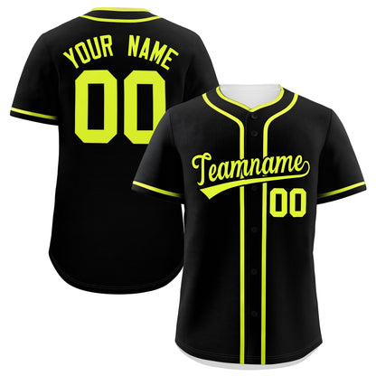 Custom Black Neon Green Personalized Classic Authentic Baseball Jersey