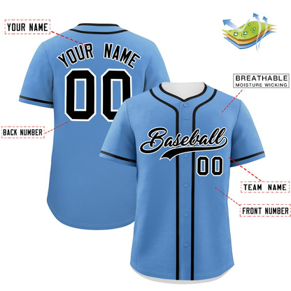 Custom Light Blue Black Personalized Classic Authentic Baseball Jersey