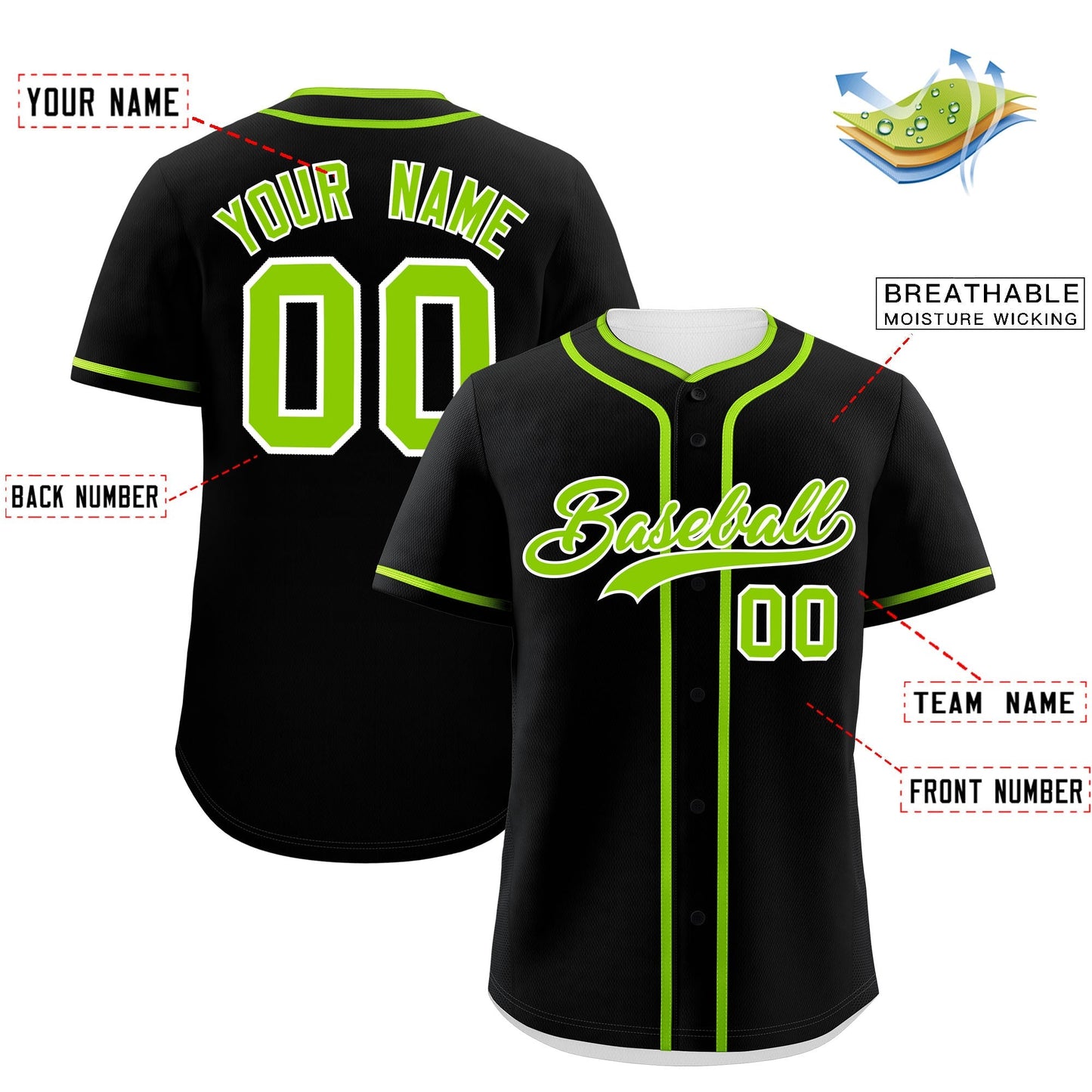 Custom Black Neon Green Personalized Classic Authentic Baseball Jersey