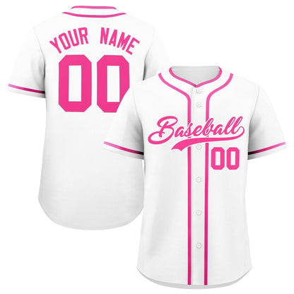 Custom White Pink Personalized Classic Authentic Baseball Jersey