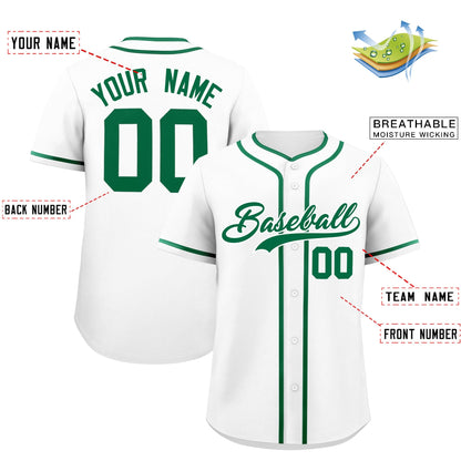 Custom White Kelly Green Personalized Classic Authentic Baseball Jersey