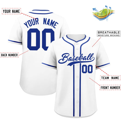 Custom White Royal Personalized Classic Authentic Baseball Jersey