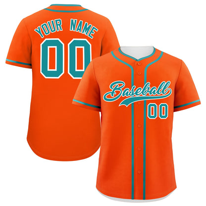 Custom Orange Aqua Personalized Classic Authentic Baseball Jersey