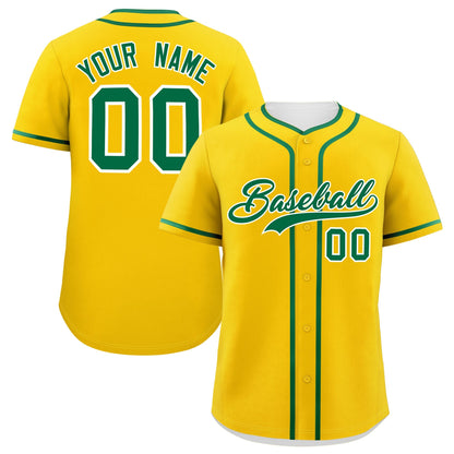 Custom Gold Kelly Green Personalized Classic Authentic Baseball Jersey