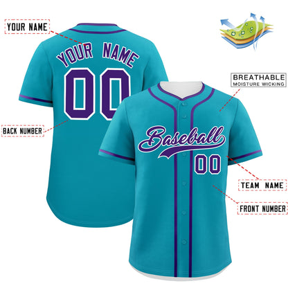 Custom Teal Purple Personalized Classic Authentic Baseball Jersey