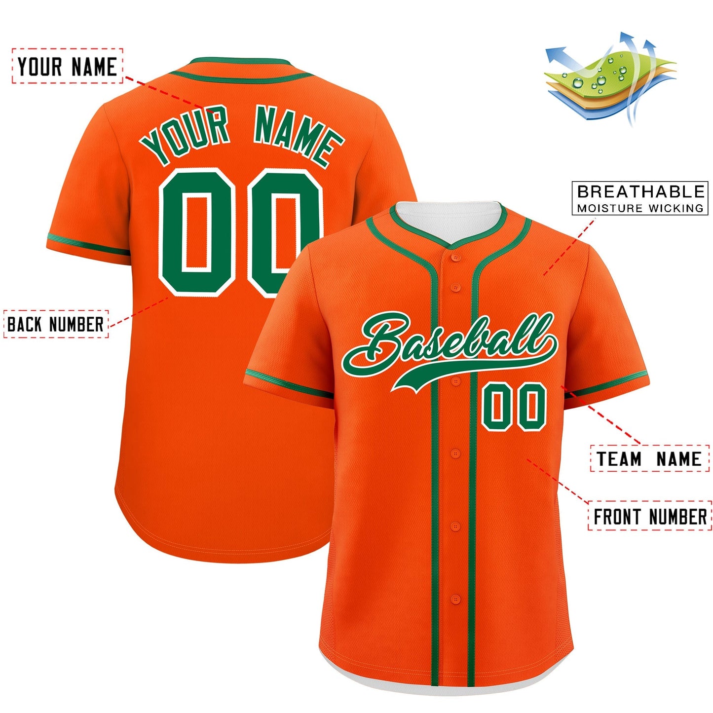 Custom Orange Kelly Green Personalized Classic Authentic Baseball Jersey