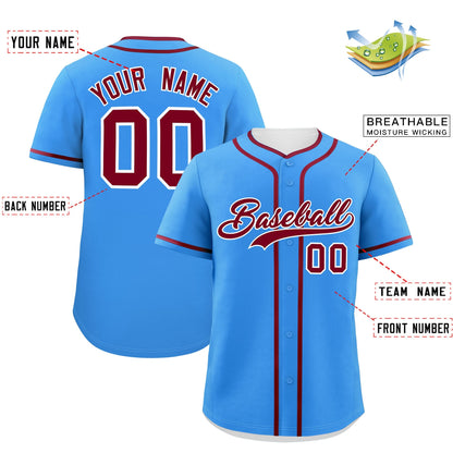 Custom Powder Blue Crimson Personalized Classic Authentic Baseball Jersey