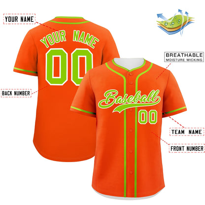 Custom Orange Neon Green Personalized Classic Authentic Baseball Jersey