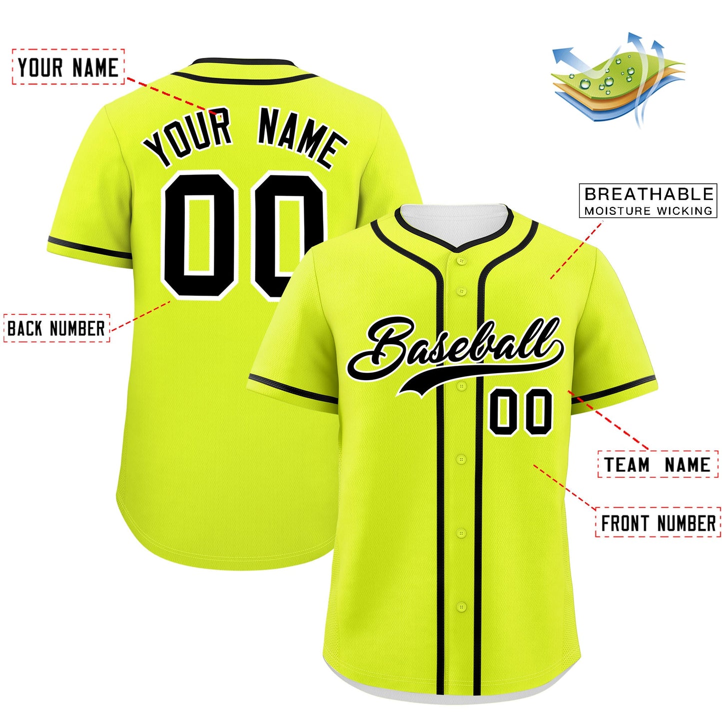 Custom Neon Green Black Personalized Classic Authentic Baseball Jersey