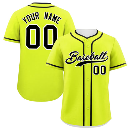 Custom Neon Green Black Personalized Classic Authentic Baseball Jersey