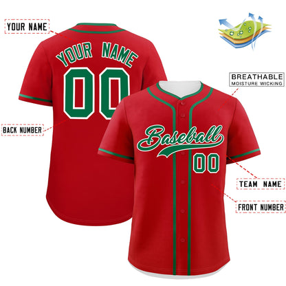 Custom Red Kelly Green Personalized Classic Authentic Baseball Jersey