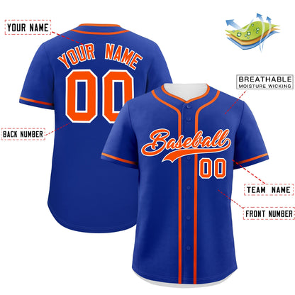 Custom Royal Orange Personalized Classic Authentic Baseball Jersey