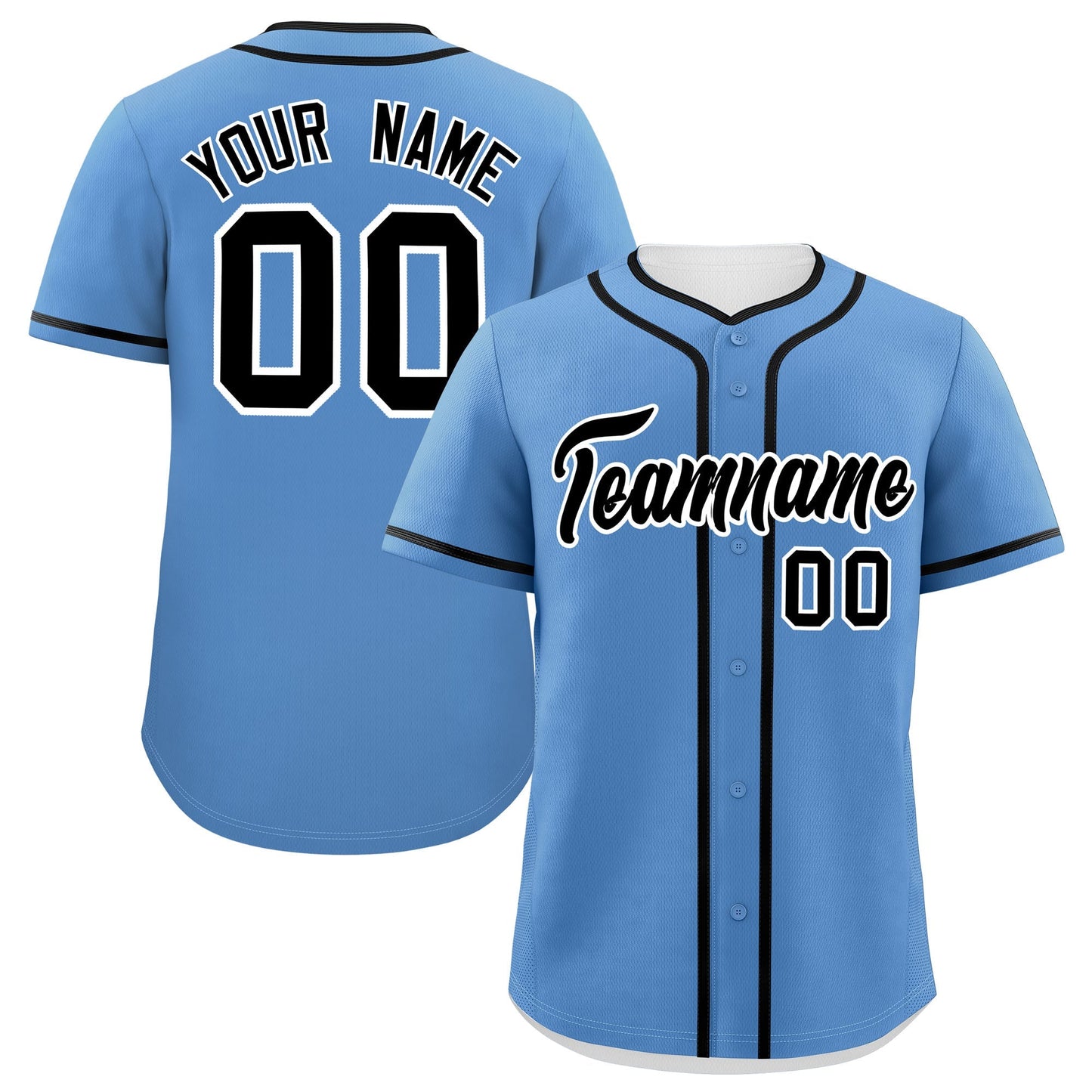 Custom Light Blue Black Personalized Classic Authentic Baseball Jersey