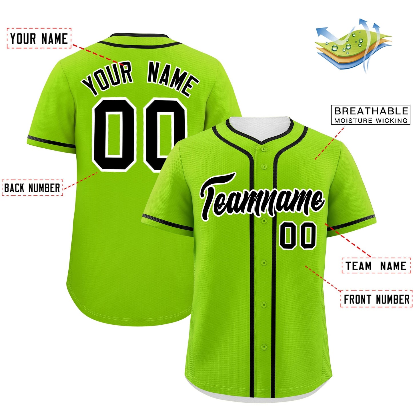 Custom Neon Green Black Personalized Classic Authentic Baseball Jersey