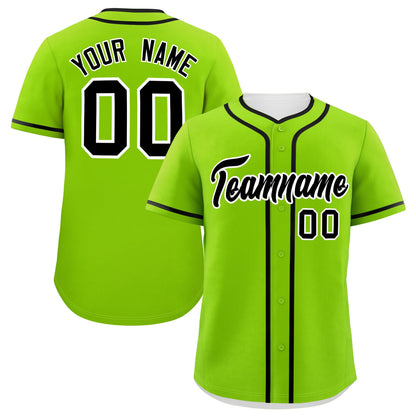 Custom Neon Green Black Personalized Classic Authentic Baseball Jersey