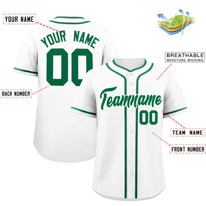 Custom White Kelly Green Personalized Classic Authentic Baseball Jersey