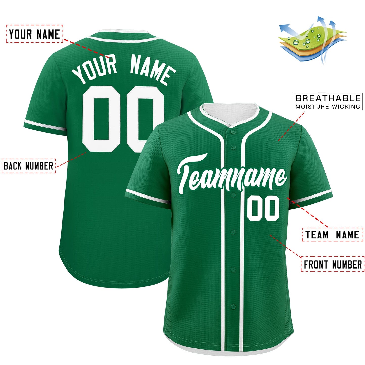 Custom Kelly Green White Personalized Classic Authentic Baseball Jersey