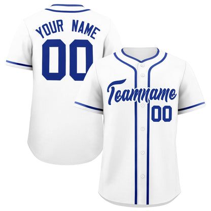 Custom White Royal Personalized Classic Authentic Baseball Jersey