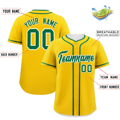 Custom Gold Kelly Green Personalized Classic Authentic Baseball Jersey