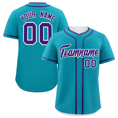 Custom Teal Purple Personalized Classic Authentic Baseball Jersey