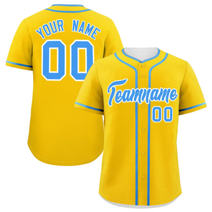 Custom Gold Powder Blue Personalized Classic Authentic Baseball Jersey