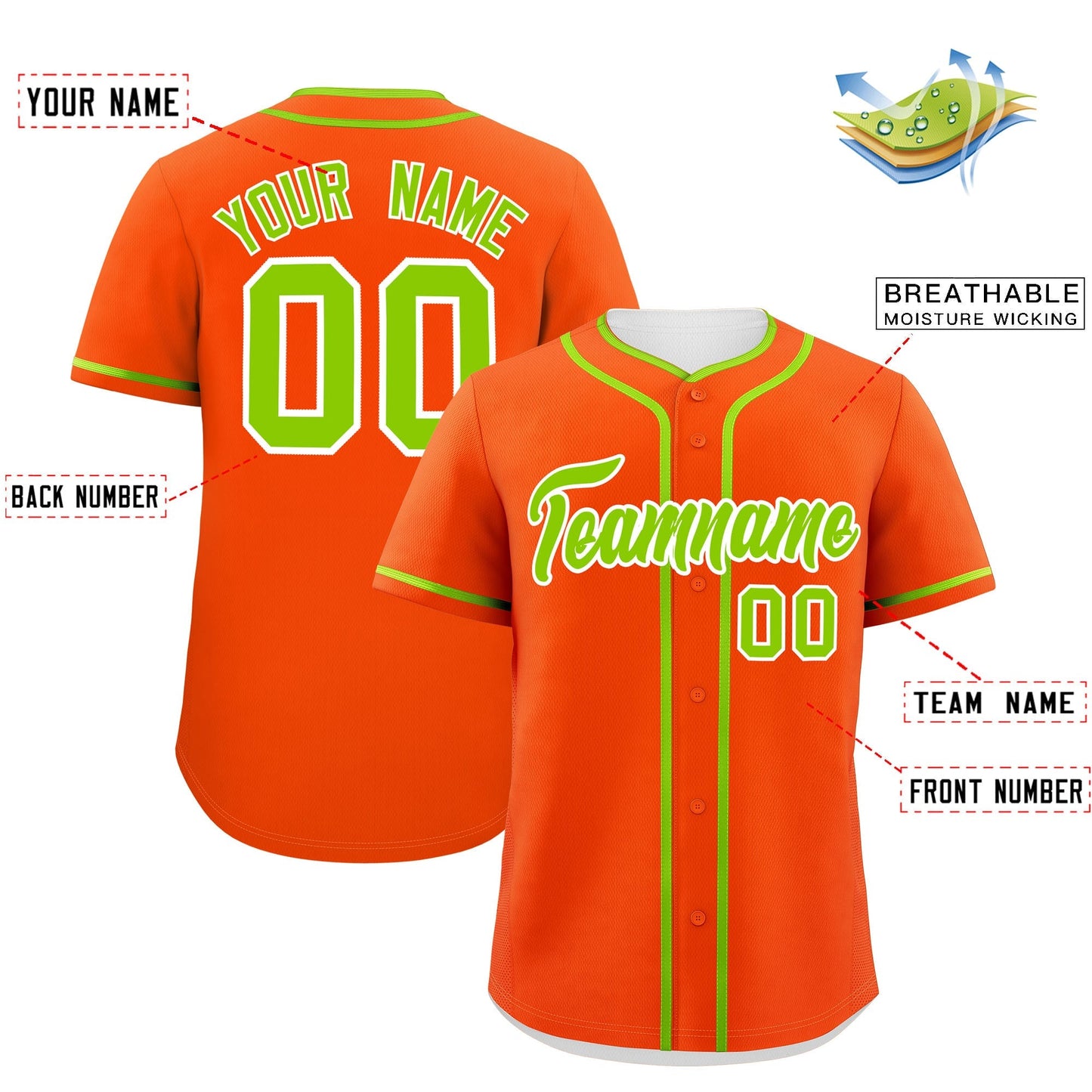 Custom Orange Neon Green Personalized Classic Authentic Baseball Jersey