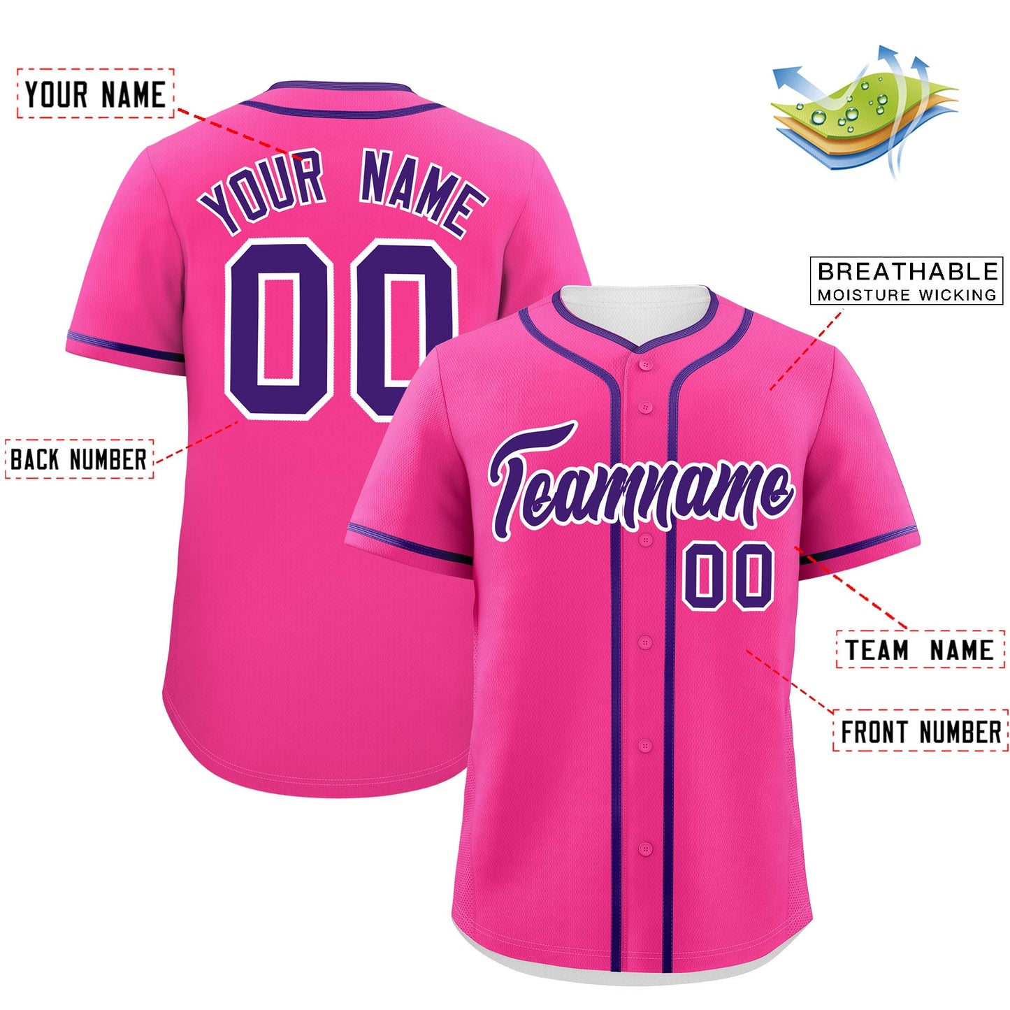 Custom Pink Purple Personalized Classic Authentic Baseball Jersey