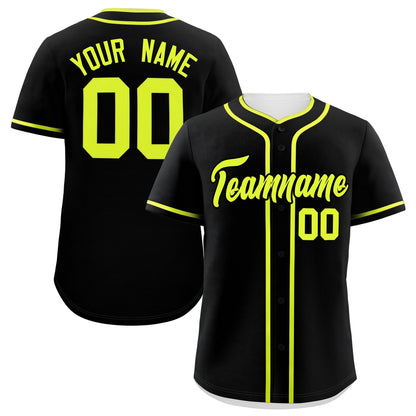 Custom Black Neon Green Personalized Classic Authentic Baseball Jersey