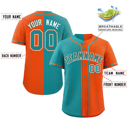 Custom Aqua Orange Two Tone Striped Fashion Authentic Baseball Jersey