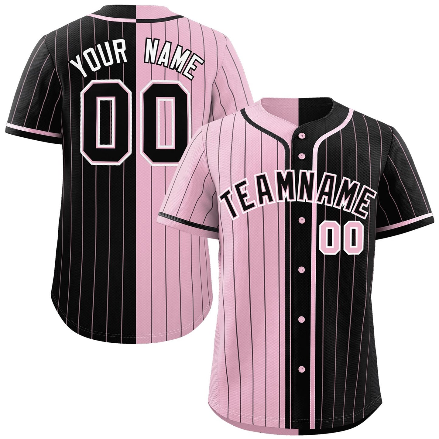 Custom Light Pink Black Two Tone Striped Fashion Authentic Baseball Jersey