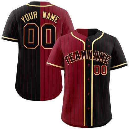 Custom Crimson Black Two Tone Striped Fashion Authentic Baseball Jersey