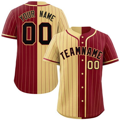 Custom Khaki Crimson Two Tone Striped Fashion Authentic Baseball Jersey