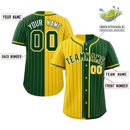 Custom Gold Green Two Tone Striped Fashion Authentic Baseball Jersey