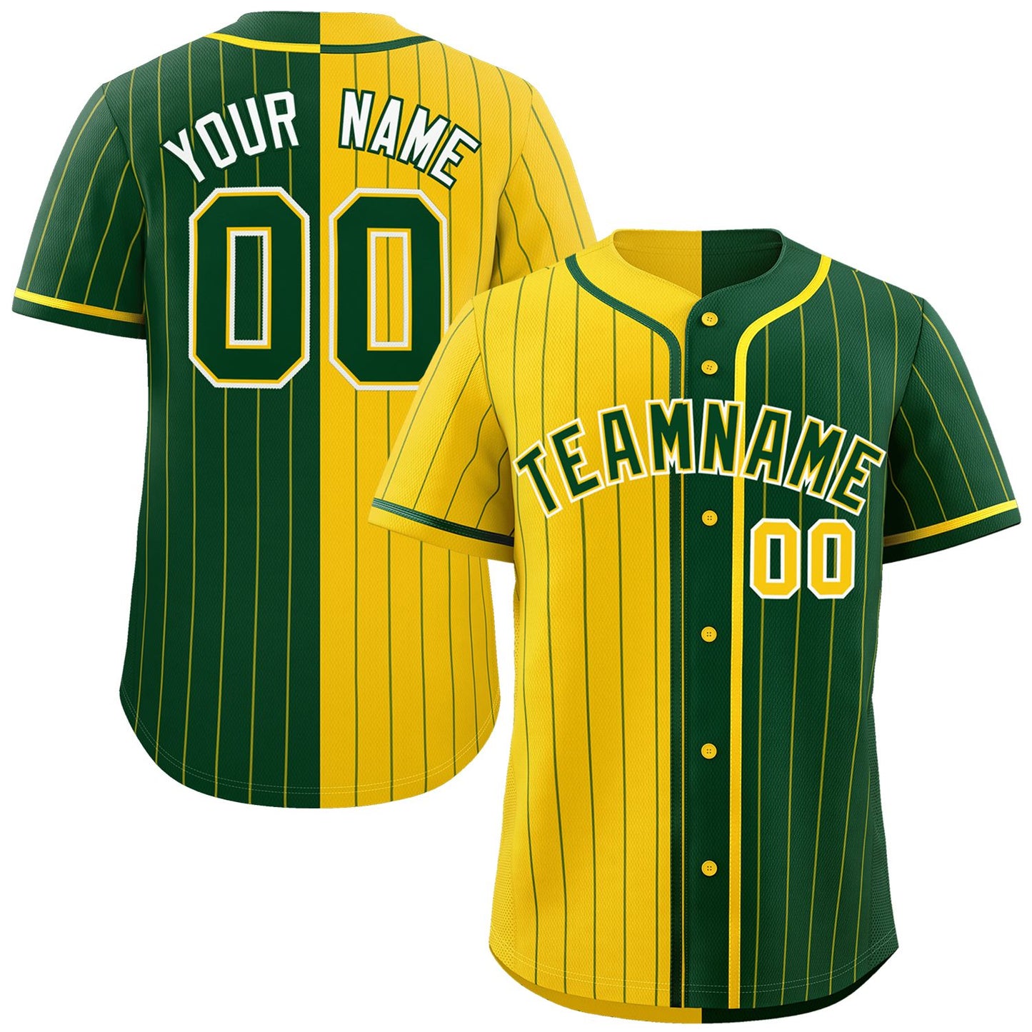 Custom Gold Green Two Tone Striped Fashion Authentic Baseball Jersey