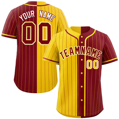 Custom Gold Crimson Two Tone Striped Fashion Authentic Baseball Jersey