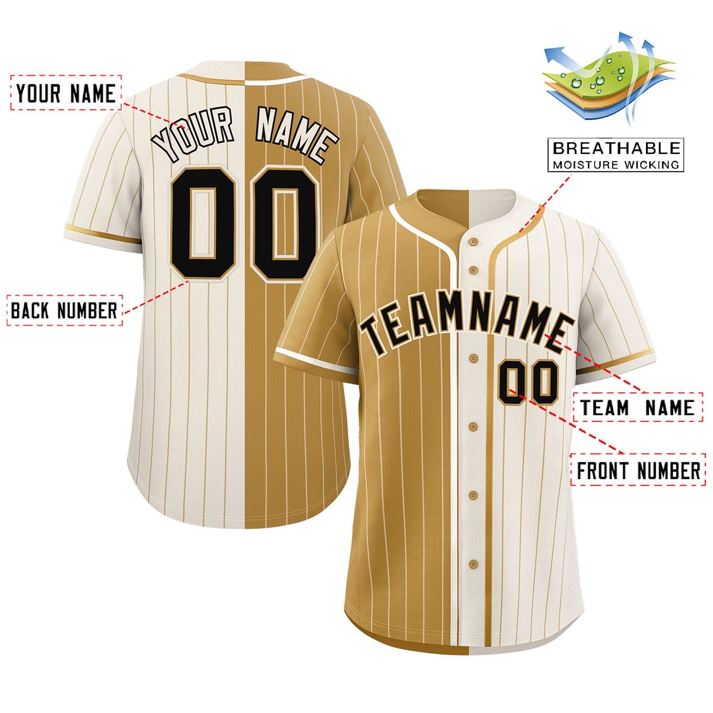 Custom Old Gold Cream Two Tone Striped Fashion Authentic Baseball Jersey