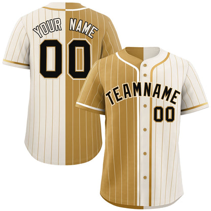 Custom Old Gold Cream Two Tone Striped Fashion Authentic Baseball Jersey