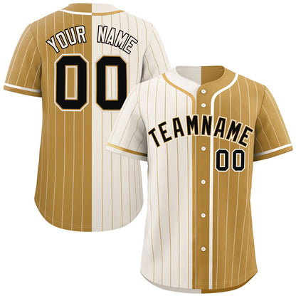 Custom Cream Old Gold Two Tone Striped Fashion Authentic Baseball Jersey