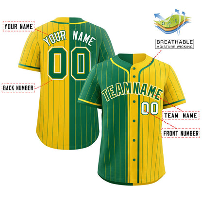 Custom Kelly Green Gold Two Tone Striped Fashion Authentic Baseball Jersey