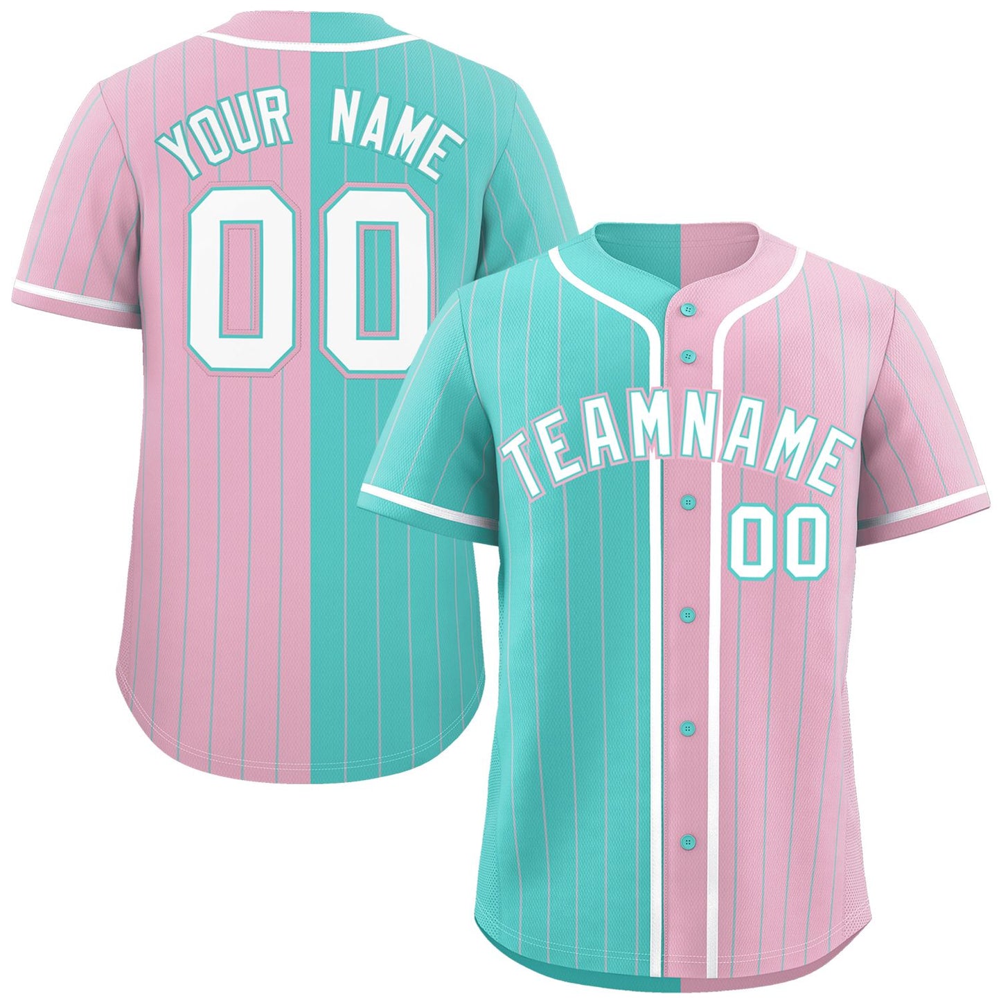 Custom Aqua Light Pink Two Tone Striped Fashion Authentic Baseball Jersey