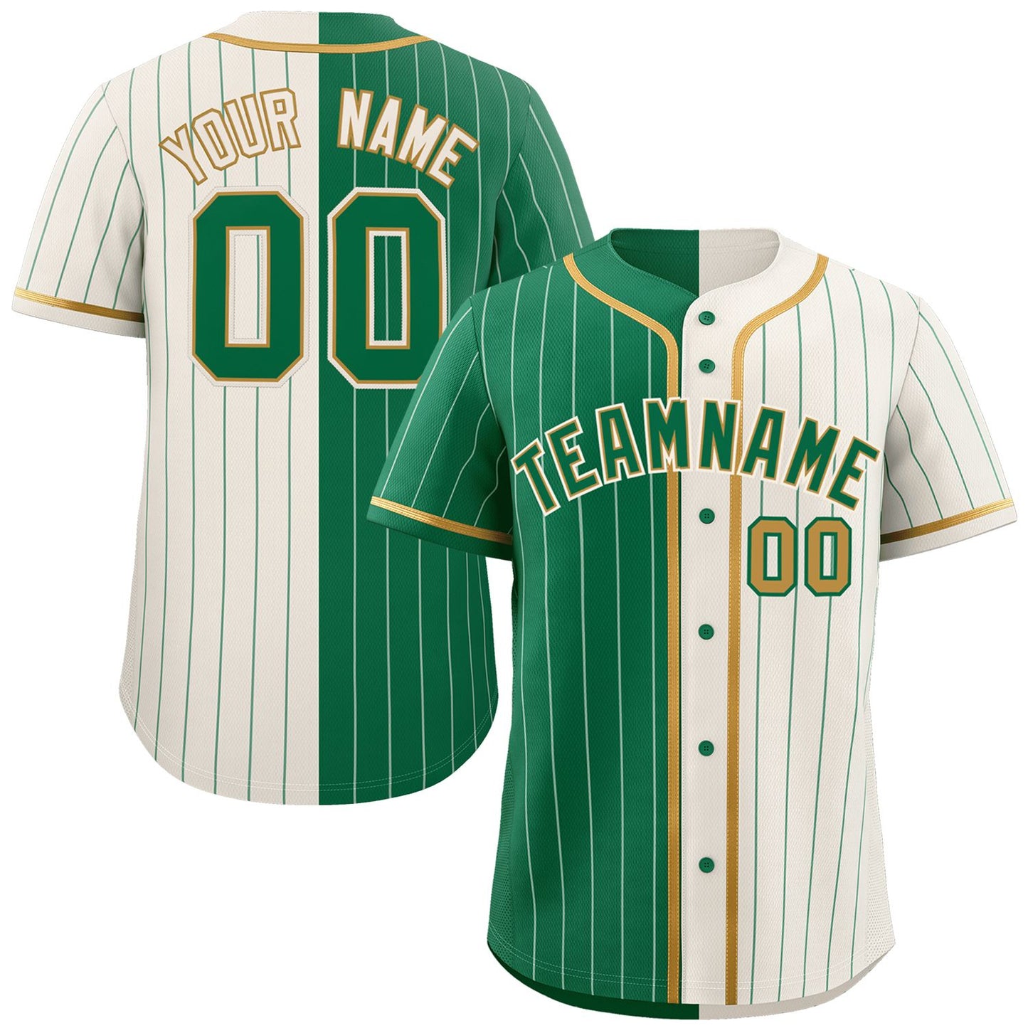 Custom Kelly Green Cream Two Tone Striped Fashion Authentic Baseball Jersey