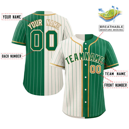 Custom Cream Kelly Green Two Tone Striped Fashion Authentic Baseball Jersey