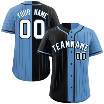 Custom Black Light Blue Two Tone Striped Fashion Authentic Baseball Jersey