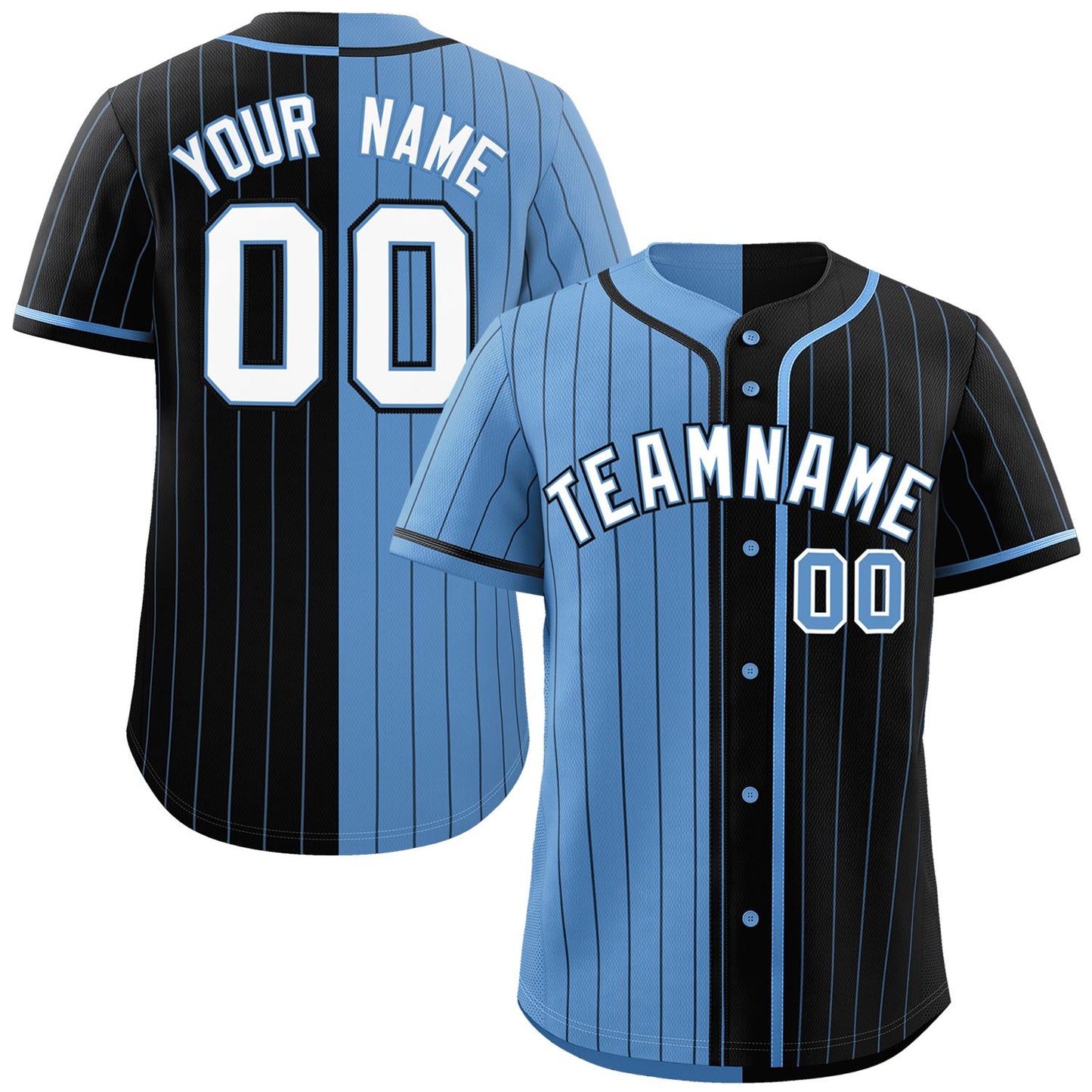 Custom Light Blue Black Two Tone Striped Fashion Authentic Baseball Jersey