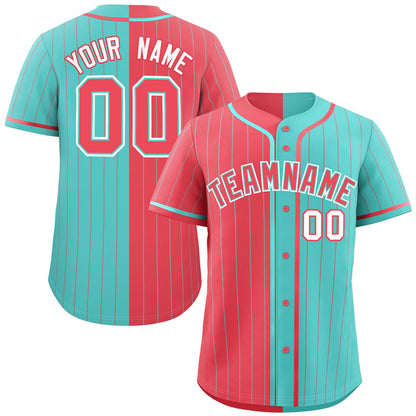 Custom Light Red Aqua Two Tone Striped Fashion Authentic Baseball Jersey