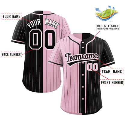 Custom Light Pink Black Two Tone Striped Fashion Authentic Baseball Jersey